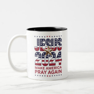Jesus 2024 Lass Amerika wieder beten Zweifarbige Tasse