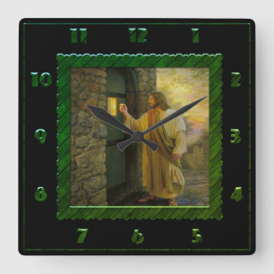 Jésus à votre porte horloge Carré vert Vintage