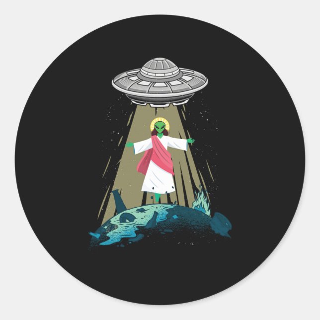 Jesus Alien Entführung UFO Glaube Außerirdischen G Runder Aufkleber (Vorderseite)