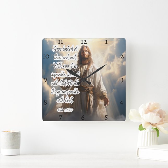Jesus: Alles Mögliche Quadratische Wanduhr (Zuhause)
