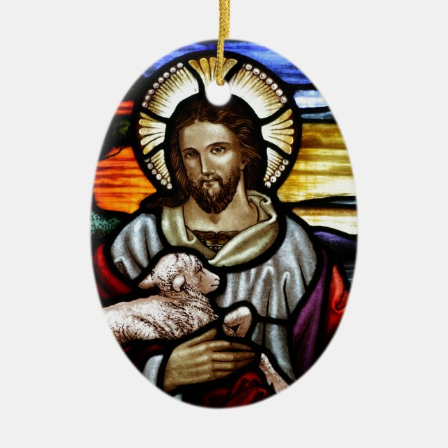 Jesus als der gute Hirte Keramikornament (Vorne)
