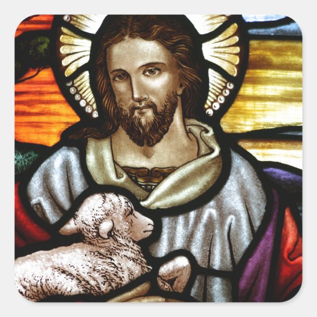 Jesus als der gute Hirte Quadratischer Aufkleber (Vorderseite)