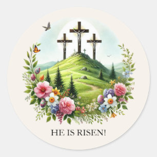 Jesus am Kreuz Er ist auferstanden Ostern Runder Aufkleber