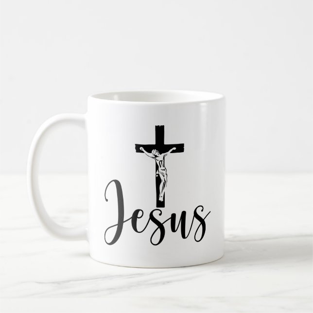 Jesus am Kreuz Kaffeetasse (Links)