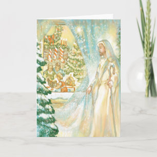 Jesus am Weihnachten, das durch Schleier des Feiertagskarte
