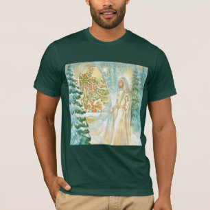 Jesus am Weihnachten, das durch Schleier des T-Shirt