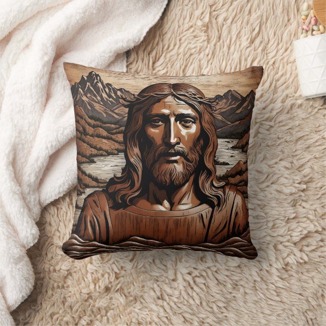 Jesus AmidMountains und Flusslandschaft Kissen (Decke)