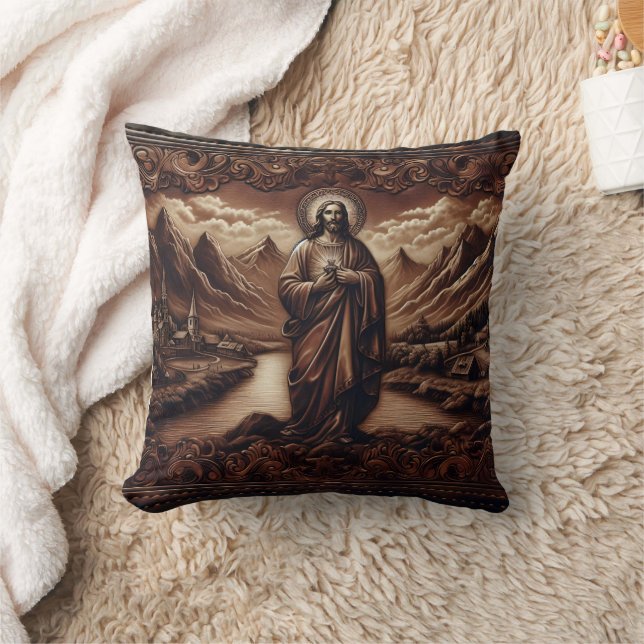 Jesus Amidt Berglandschaft bei Dämmerung Kissen (Decke)