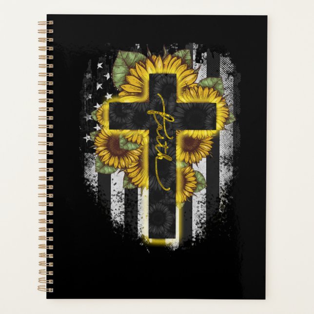 Jésus amour | Faith Christian Sunflower USA Drapea (Devant)