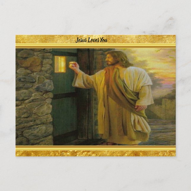 Jesus an deiner Tür mit einer Goldfolie Postkarte (Vorderseite)