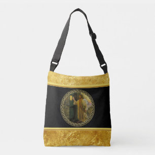 Jesus an Ihrer Tür in der Goldfolie und -SCHWARZE Tragetaschen Mit Langen Trägern