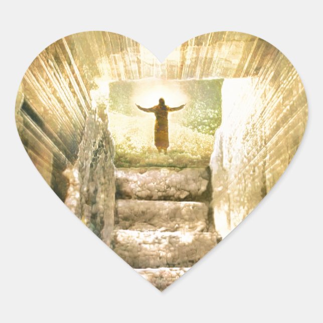 Jesus an leerer Grab-Ostern-Auferstehung Herz-Aufkleber (Vorderseite)
