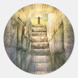 Jesus an leerer Grab-Ostern-Auferstehung Runder Aufkleber