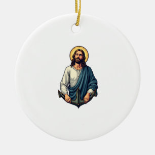 Jesus-Anker-Hoffnung-Vintage-Prägung-Shirt 2 Keramik Ornament