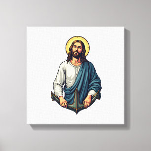 Jesus-Anker-Hoffnung-Vintage-Stickerei-T-Shirt 2 Leinwanddruck
