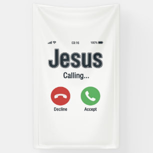 Jesus Anruf Handybildschirm Christliches T-Shirt-D Banner