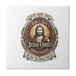 Jesus Antiques Erbstück Grafik T-Shirt Christliche Fliese