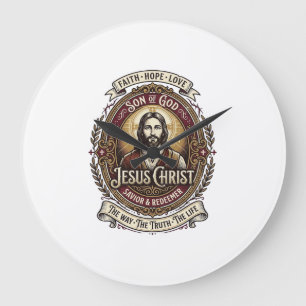 Jesus Antiques Erbstück Grafik T-Shirt Christliche Große Wanduhr