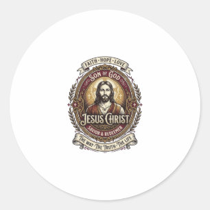 Jesus Antiques Erbstück Grafik T-Shirt Christliche Runder Aufkleber