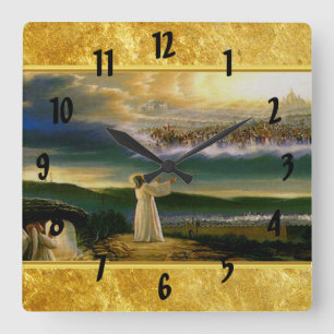 Jesus at Heaven's Gate Gold Texture Design Quadratische Wanduhr