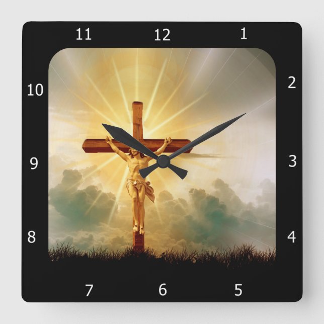 JESUS AUF DEM CROSS QUADRATISCHE WANDUHR (Vorderseite)