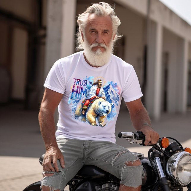 Jesus auf dem Eisbär in den Bergen T-Shirt (Von Creator hochgeladen)