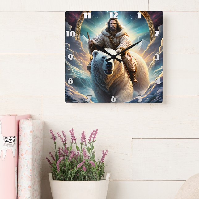 Jesus auf dem Eisbär Quadratische Wanduhr (Von Creator hochgeladen)