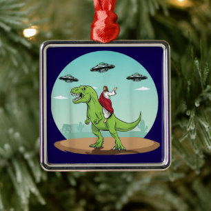 Jesus auf Dinosaurier UFO Weihnachtsschmuck