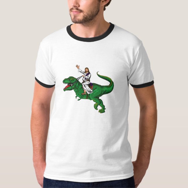 Jesus auf einem Dinosaurier T-Shirt (Vorderseite)