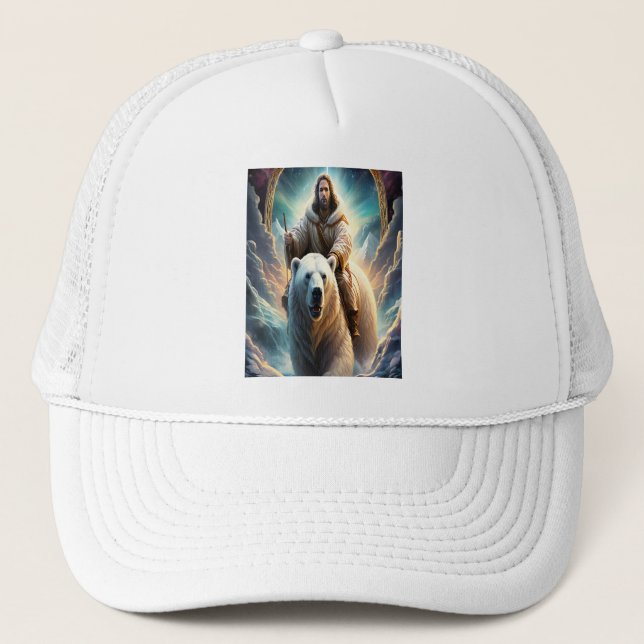 Jesus auf einem Eisbären-12x18 Truckerkappe (Vorderseite)