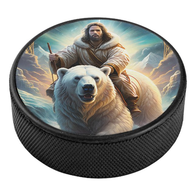 Jesus auf einem Eisbären Eishockey Puck (3/4)