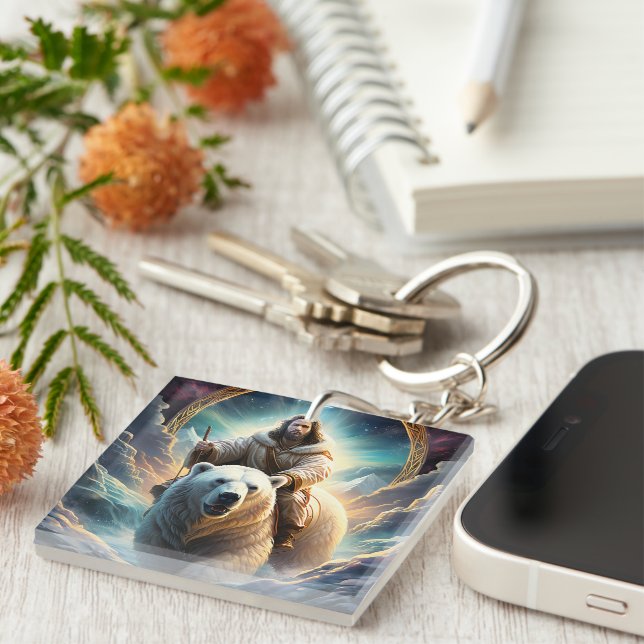 Jesus auf einem Eisbären Schlüsselanhänger (Vorderseite rechts)