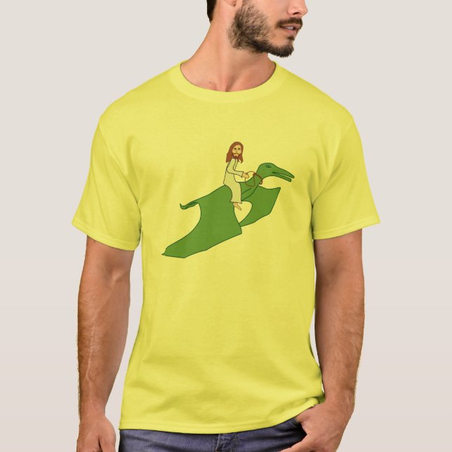 Jesus auf einem Pterodactyl T-Shirt (Vorderseite)