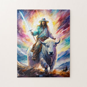 Jesus auf einem weißen Buffalo mit einem leichten