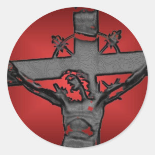 Jesus auf Kreuz 4c Runder Aufkleber