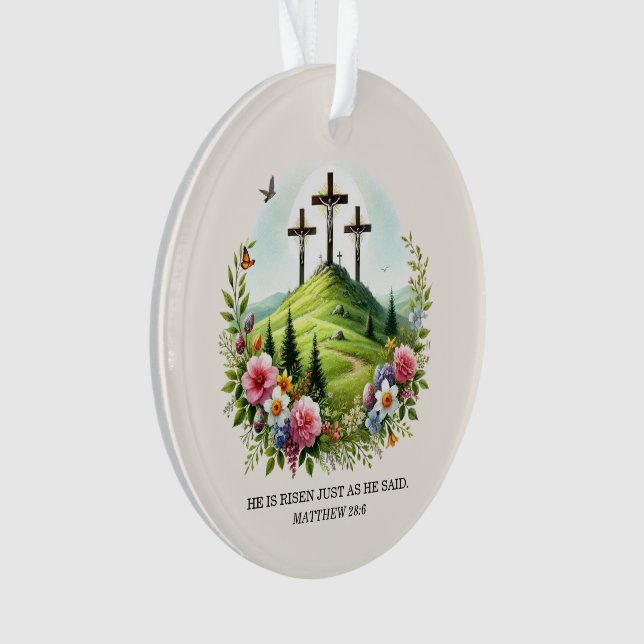 Jesus auf Kreuz Er ist Riser Oster Ornament (Vorderseite)