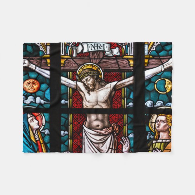 Jesus auf Kreuz Fleecedecke (Vorderseite (Horizontal))