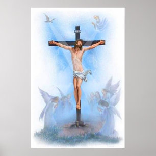 Jesus auf Kreuz mit Vogelplakat Poster