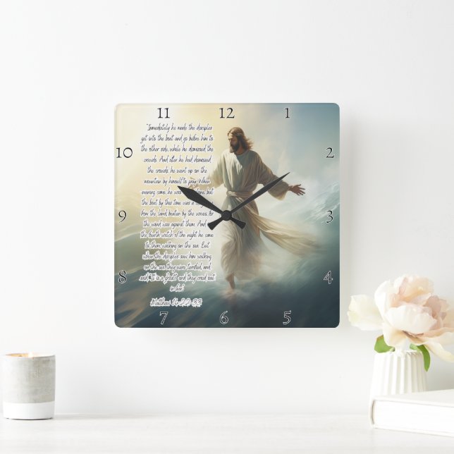 Jesus: Auf Wasser laufen, Glaube Quadratische Wanduhr (Zuhause)