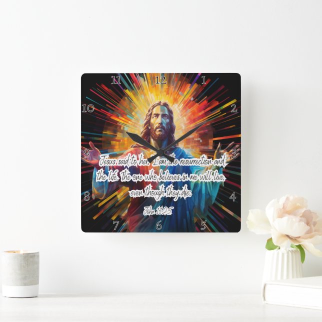 Jesus: Auferstehung, Leben, Gläubige leben Quadratische Wanduhr (Zuhause)