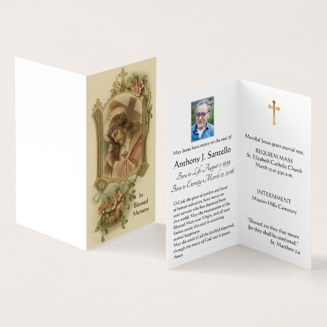 Jésus avec Croix catholique Funéraire Carte Sainte (Intérieur et extérieur)
