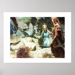 Jesus-Baby in einer Unterwasser-Krippe Poster