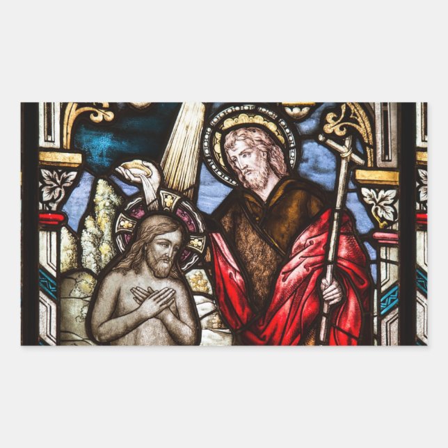 Jesus Baptiskirche festgehaltene Glasfenster Aufkl Rechteckiger Aufkleber (Vorderseite)