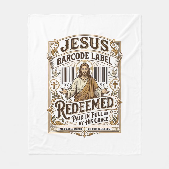 Jesus Barcode Etikett Erlöst Jesus Barcode Erlöst Fleecedecke (Vorderseite)