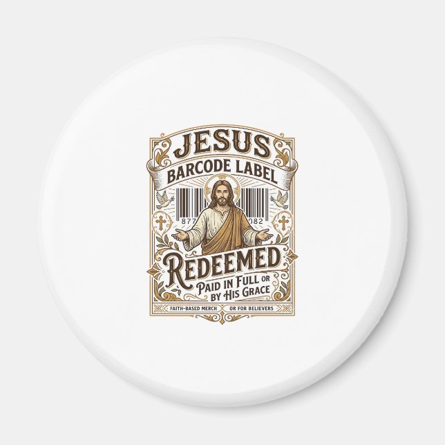 Jesus Barcode Etikett Erlöst Jesus Barcode Erlöst Magnet (Vorne)