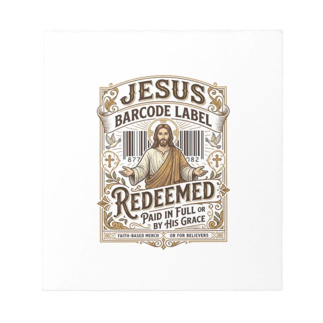 Jesus Barcode Etikett Erlöst Jesus Barcode Erlöst Notizblock (Vorderseite)