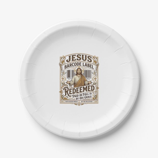 Jesus Barcode Etikett Erlöst Jesus Barcode Erlöst Pappteller (Vorderseite)