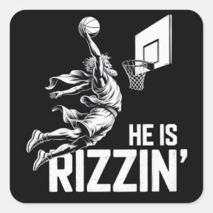 Jesus Basketball Er ist Rizzin lustig Christlich  Quadratischer Aufkleber
