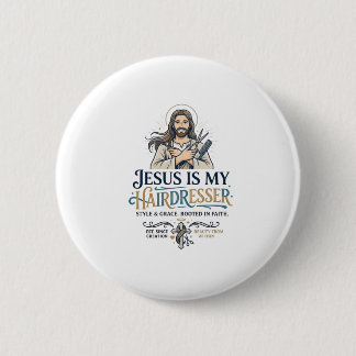 Jesus Beauty Salon Friseur T-Shirt Inspiration Button