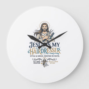Jesus Beauty Salon Friseur T-Shirt Inspiration Große Wanduhr